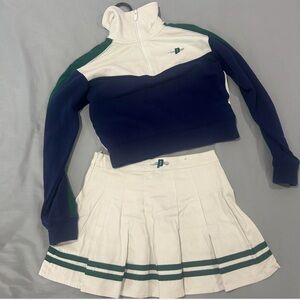 Prince pickleball White,Green and navy tennis Zip-Up Jacket and tennis skirt